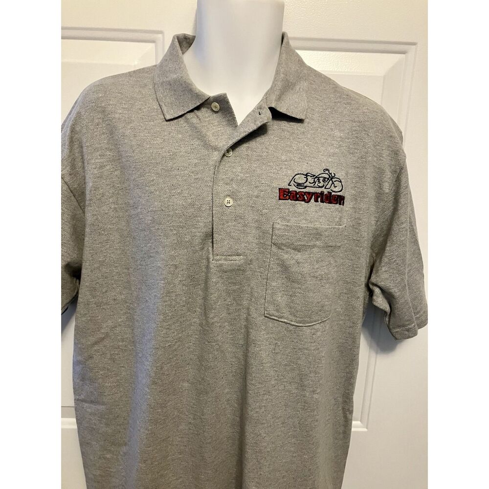 Men's Outer Banks Sz‎ Large Gray Pique Polo Shirt EasyRiders Biker Motorcycle